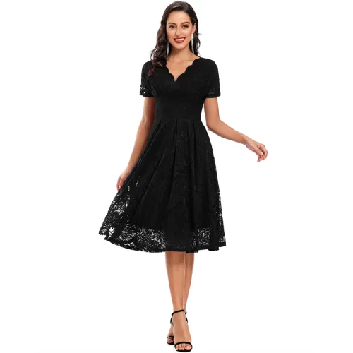 Sexy Lace Dress For Women Half Sleeve Elegant Midi Dresses PQ1784