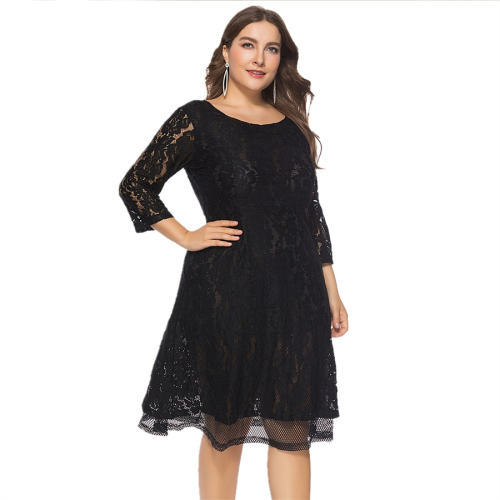 Sexy Midi Dress For Women Half Sleeve Elegant Lace Dresses PQ0053