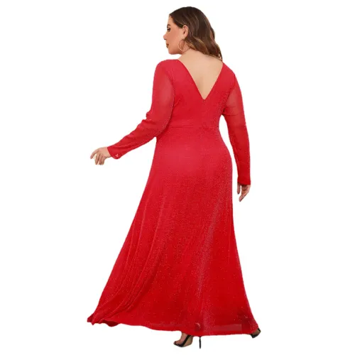 Plus Size Casual Dress For Women Elegant Mesh Evening Dresses PQ0215