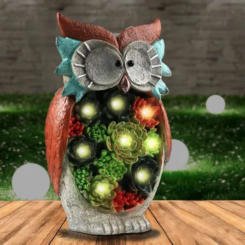 Owl Solar Resin Ornament Garden LED Lamp PQ044