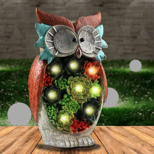 Owl Solar Resin Ornament Garden LED Lamp PQ044