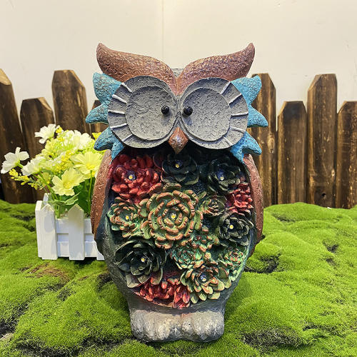 Owl Solar Resin Ornament Garden LED Lamp PQ044
