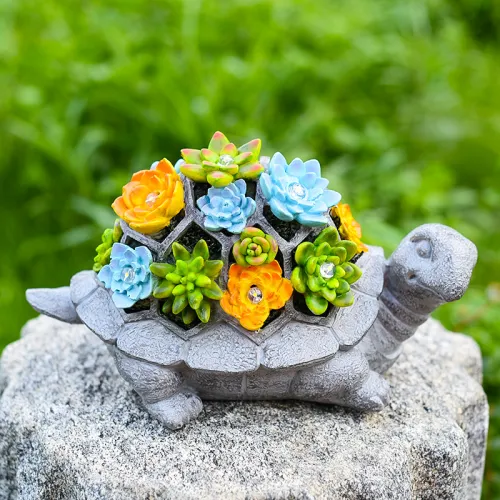 Succulents Turtle Solar Resin Ornament Garden LED Lamp PQ8690