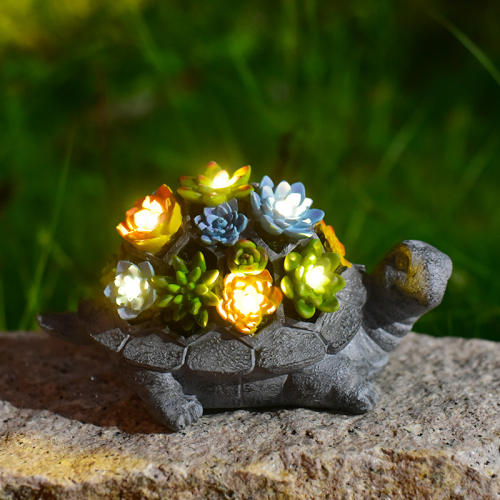 Succulents Turtle Solar Resin Ornament Garden LED Lamp PQ8690