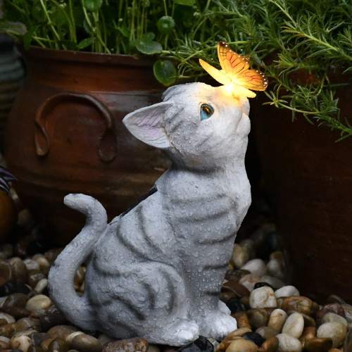 Cat Solar Resin Ornament Garden LED Lamp PQ-FTX082