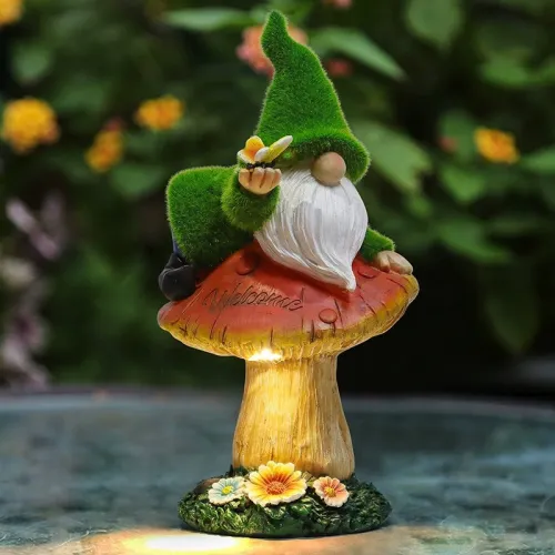 Elf Mushroom Solar Outdoor Ornament Resin Garden LED Lamp PQ204