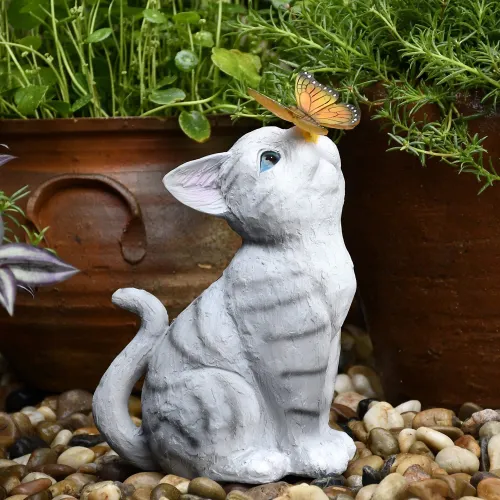 Cat Solar Resin Ornament Garden LED Lamp PQ-FTX082