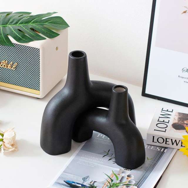 2PCS Ins Matte Ceramic Vase Handmade Decoration Home Ornaments PQ339