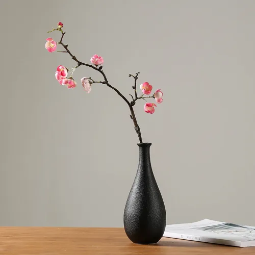 Black Matte Ceramic Vase Home Ornaments Handmade Table Decoration PQ3889