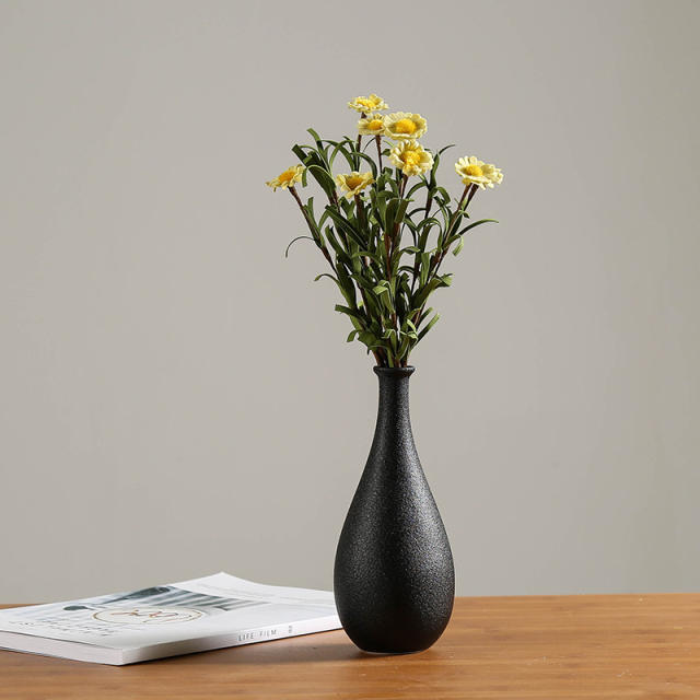 Black Matte Ceramic Vase Home Ornaments Handmade Table Decoration PQ3889