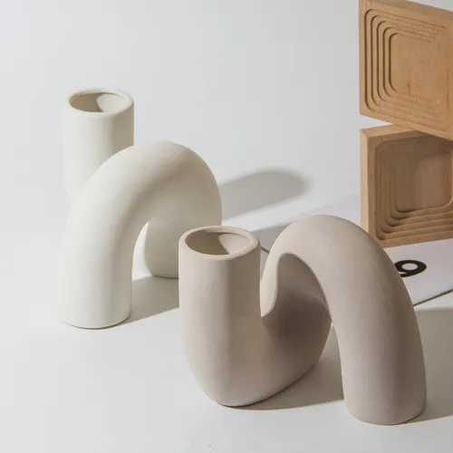 Curve Ceramic Vase Matte Home Ornaments Handmade Table Decoration PQ93391