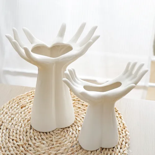 Simple Hands Ceramic Vase Home Ornaments Handmade Decoration PQ14871