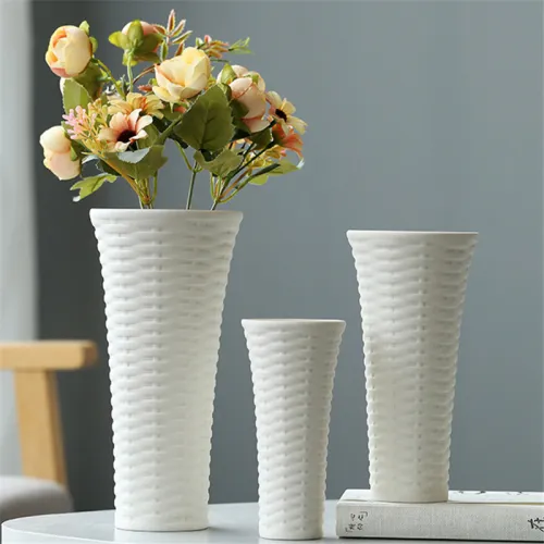 Woven Basket Home Ornaments Ceramic Vase Handmade Decoration PQ2402