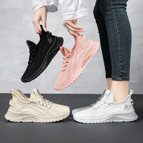 Wholesale Female Flyknit Sport Shoes Mesh Sneakers Womens Casul Shoes PQ2806