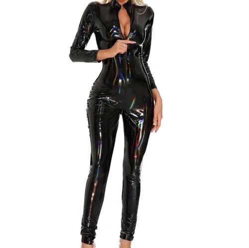 Symphony Faux Leather Bunny Jumpsuit PU Catsuit Women PQ6903