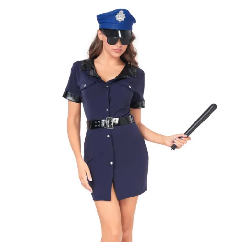 Women Police Costume Halloween Fancy Dress Cosplay Uniform Cops Night Club Wear PQ-SMG017