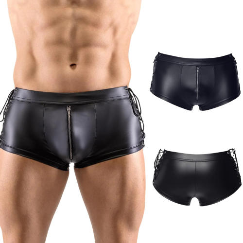 Men Fetish Boxer Shorts Faux Leather Sissy Trunks Erotic Lingerie PQ-N819