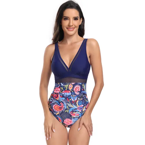 Retro Floral Swim Wear For Women Sexy V-neck Swimwear Vintage Bathing Suit GM24086