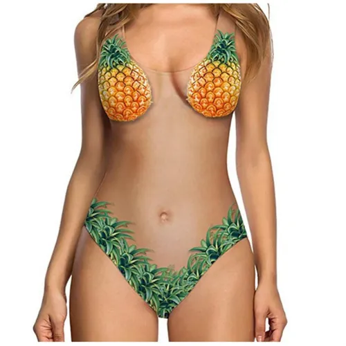 Funny Fruit Printed One Piece Swimsuit Women Sexy Pineapple Bathing Suit PQ19013B