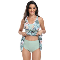 Floral Print Tankini Set Conservative Split Swimsuit Womens Swimwear PQ24075