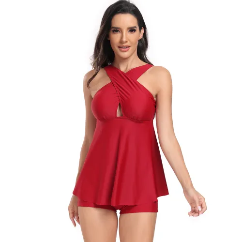 Solid Color Tankini Set American Swimsuit For Womens Swim Wear PQ24069A