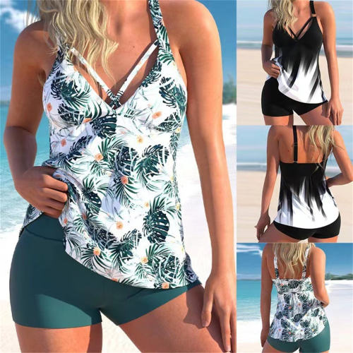 Vintage Tankini Set Retro Swimsuit For Womens Floral Print Swim Wear PQ-K2339