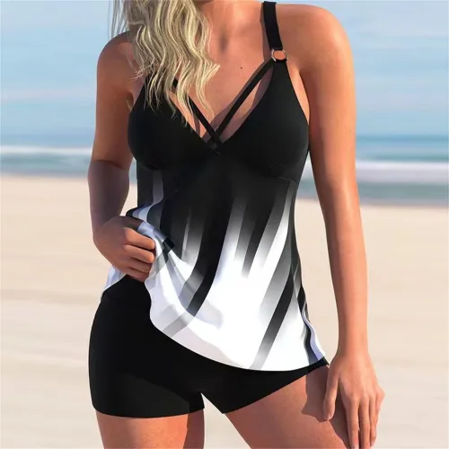 Vintage Tankini Set Retro Swimsuit For Womens Floral Print Swim Wear PQ-K2339
