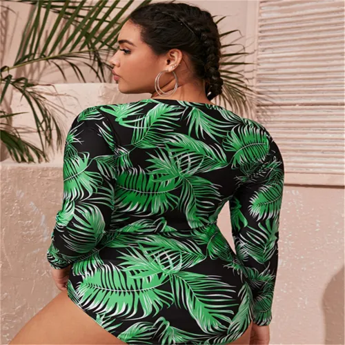 Leaf Print One Piece Diving Suits For Women Long Sleeve Surf Suit PQ-S2011