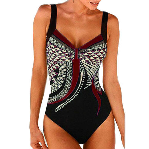 Retro Beachwear Vintage One Piece Swimwear Floral Printing Swimsuit PQ905