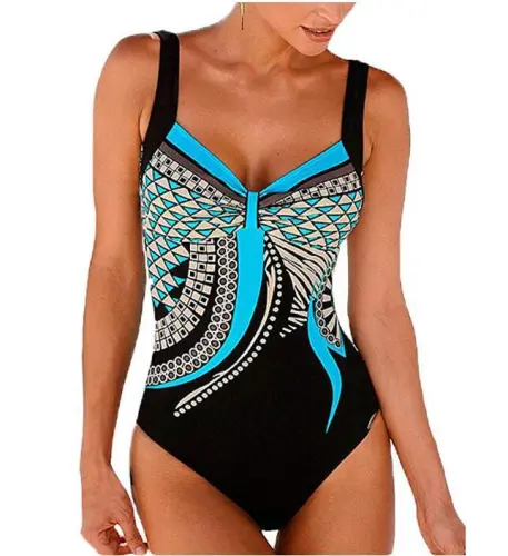 Retro Beachwear Vintage One Piece Swimwear Floral Printing Swimsuit PQ905