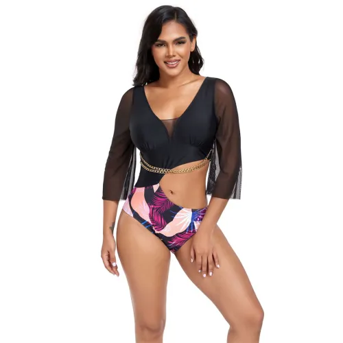 Half Sleeve Monokini Beachwear Swimsuit Vintage Bathing Suit Bathers Beach Wear PQ2408