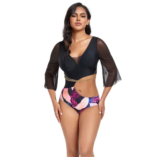 Half Sleeve Monokini Beachwear Swimsuit Vintage Bathing Suit Bathers Beach Wear PQ2408