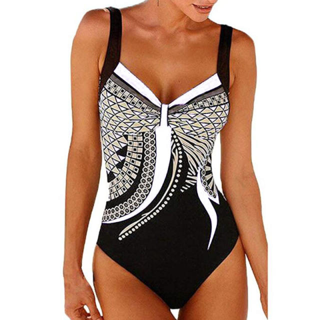 Retro Beachwear Vintage One Piece Swimwear Floral Printing Swimsuit PQ905