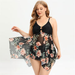 Plus Size Swim Dress Floral Print Tankini Women Mesh Swimsuit PQ222048