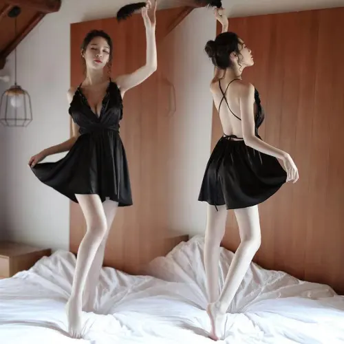 Wholesale Sexy Women Nightdress Satin Sleepwear Babydoll Lingerie PQ1189