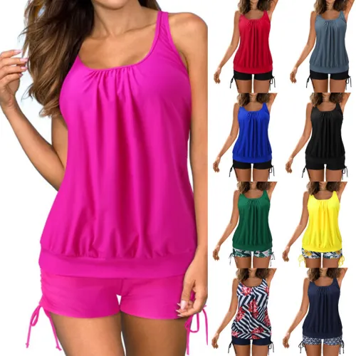 Loose Lantern Tankini Set For Women  Solid Color Plus Size Swimwear PQ2412
