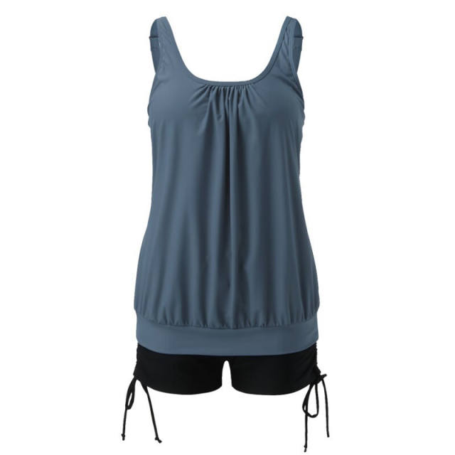 Loose Lantern Tankini Set For Women  Solid Color Plus Size Swimwear PQ2412