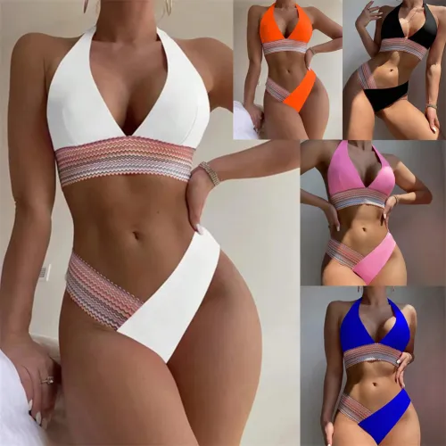 Wholesale Women Color-blocking Bikinis Push Up Swimwear Sexy Beachwear PQ2402
