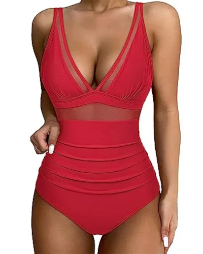 V-neck Monokini Beachwear Swimsuit Vintage Bathing Suit Bathers Beach Wear PQ2411
