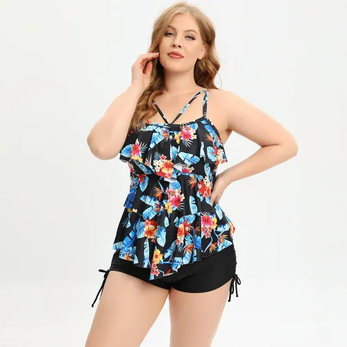 Plus Size Ruffle Tankini Women Vintage Oversize Swimsuit PQ-GM231913