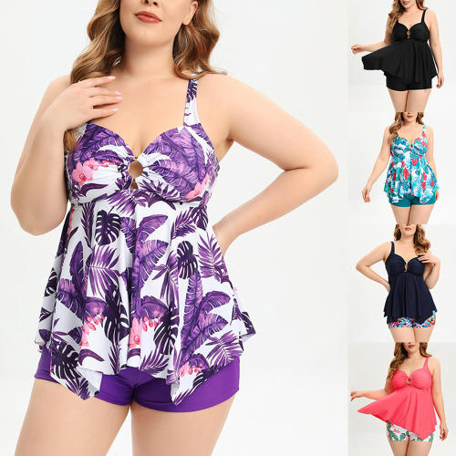 Plus Size Floral Print Tankini Women Vintage Oversize Swimsuit PQ-GM2323