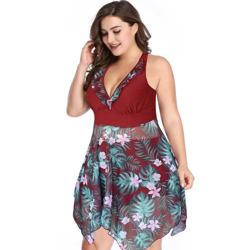 Wholesale Plus Size Swimming Dress Woman Retro Swimwear Beachwear PQ-GM1909
