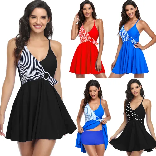 Wholesale Vintage Swimming Dress Woman Retro Beachwear Printing Swimwear PQ-GM2121
