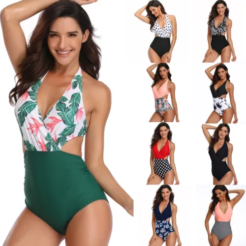 Wholesale Monokini One Piece Swimsuit Vintage V-neck Beachwear PQ-YDA19010