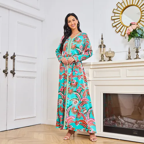 Dubai Printing Evening Dresses Muslim Cocktail Dress For Women PQ-MT088