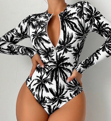 Wholesale One Piece Swimsuit Woman Coconut Tree Vintage Monokini PQ2001