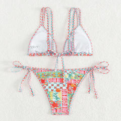 Wholesale Women Digital Print Triangle Bikinis Female Swimwear PQ2339