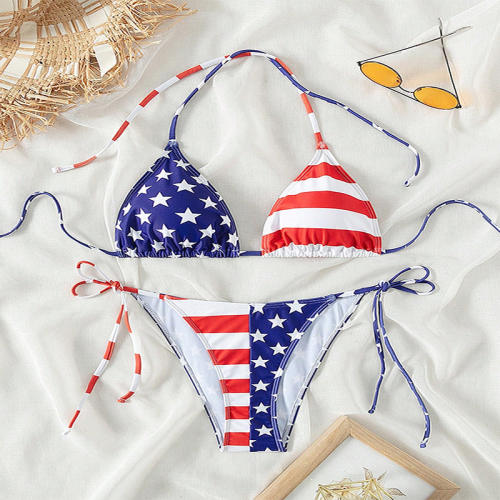 Star Spangled Banner Bikinis Wholesale US Flag Triangle Swimwear P9187