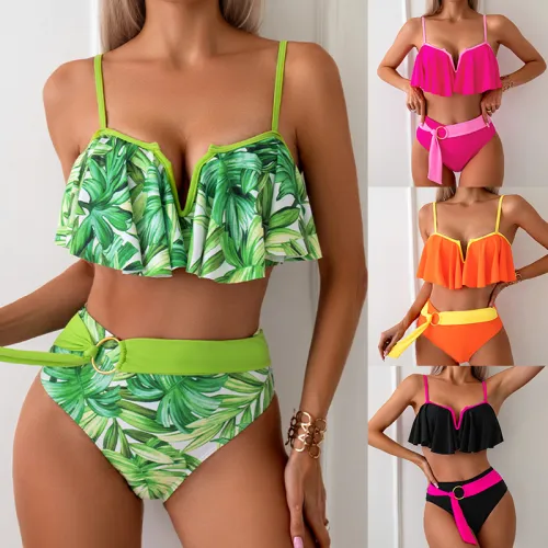 Color-blocked Swimsuit Dopamine Nylon Bikini Women Wholesale Swimwear PQ2401