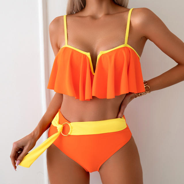 Color-blocked Swimsuit Dopamine Nylon Bikini Women Wholesale Swimwear PQ2401